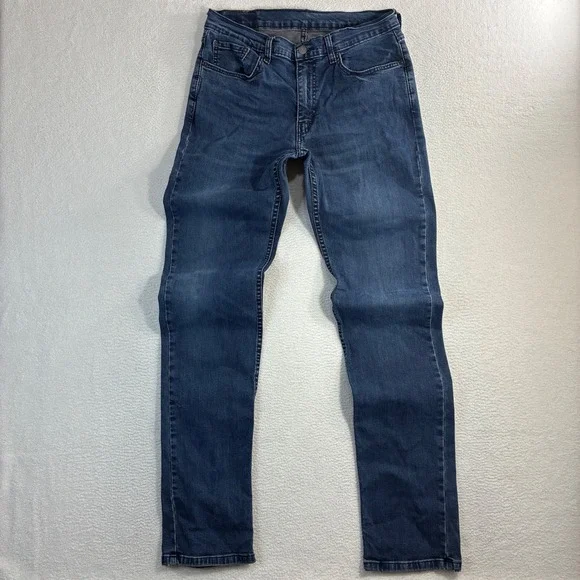 Levis 514 Straight Jeans Men 32x36 Blue Fade Stretch Casual Tall Whiskered Denim - Picture 3 of 7